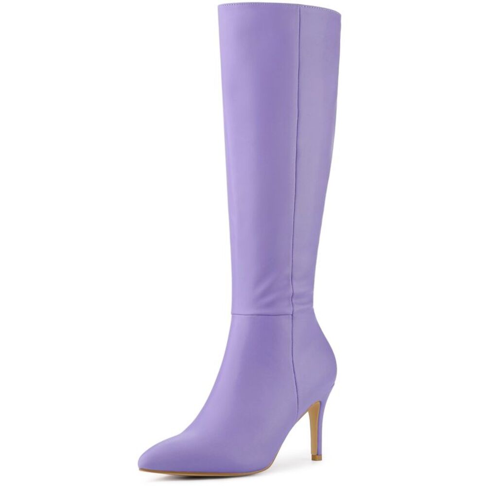 High Heels Pointed Stiletto Heel Knee High Boots Purple